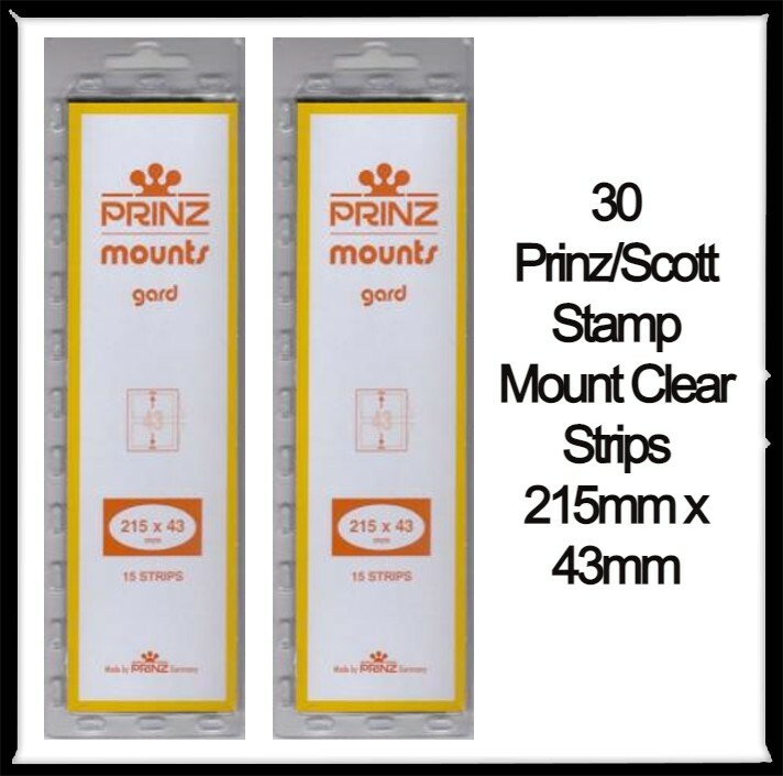 30 Prinz/Scott Stamp Mounts For US / British Colonies CLEAR Strips 215mm x 43mm