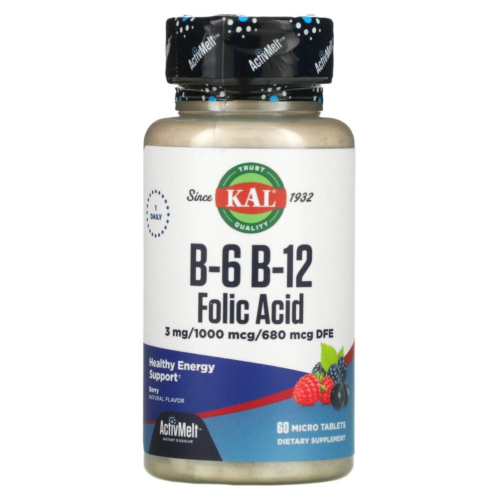 KAL B-6 B-12 Folic Acid Berry 60 Micro Tablets Vegetarian-image