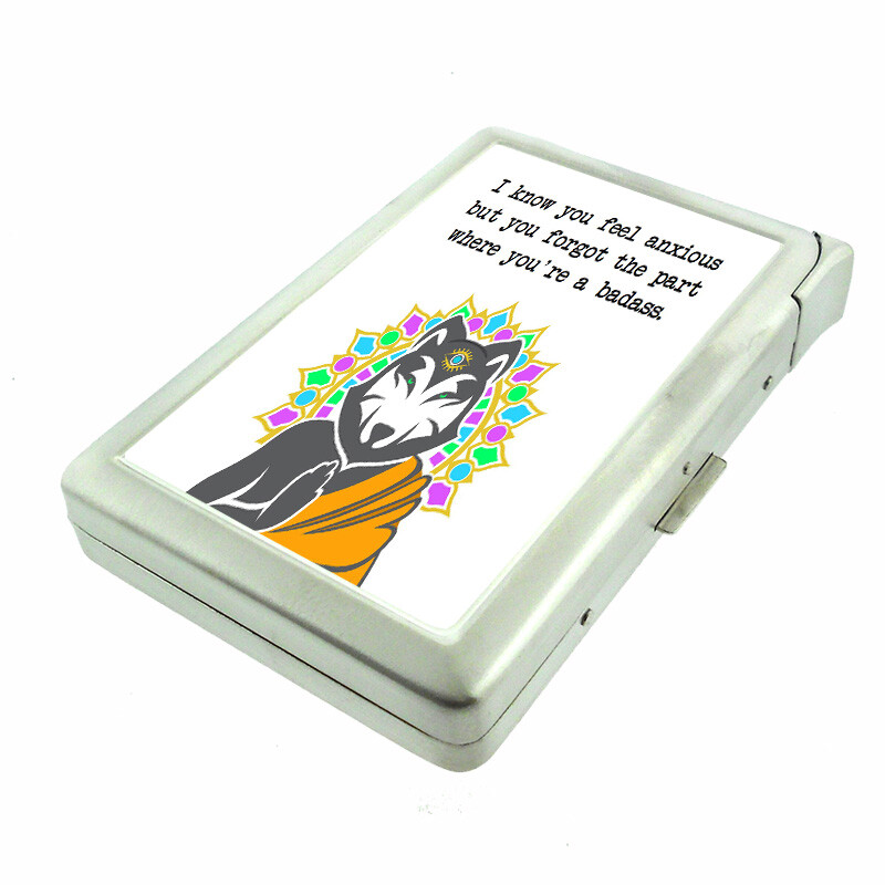 Metal Wolf Embossed Cigarette Case with Built-In Lighter - Namaste EM1 Wallet