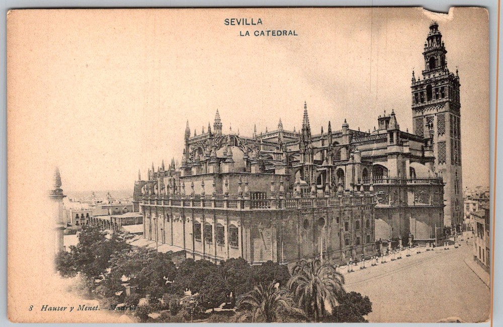 Antique Postcard Cathedral Giralda Tower Seville, Es 1910s