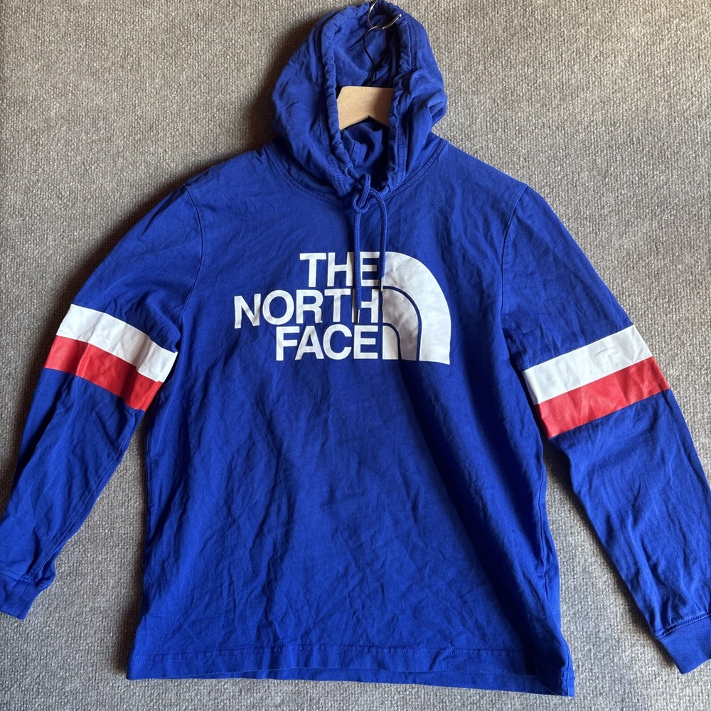 North Face Long Sleeve T-Shirt Hooded Blue Striped USA Women’s Medium