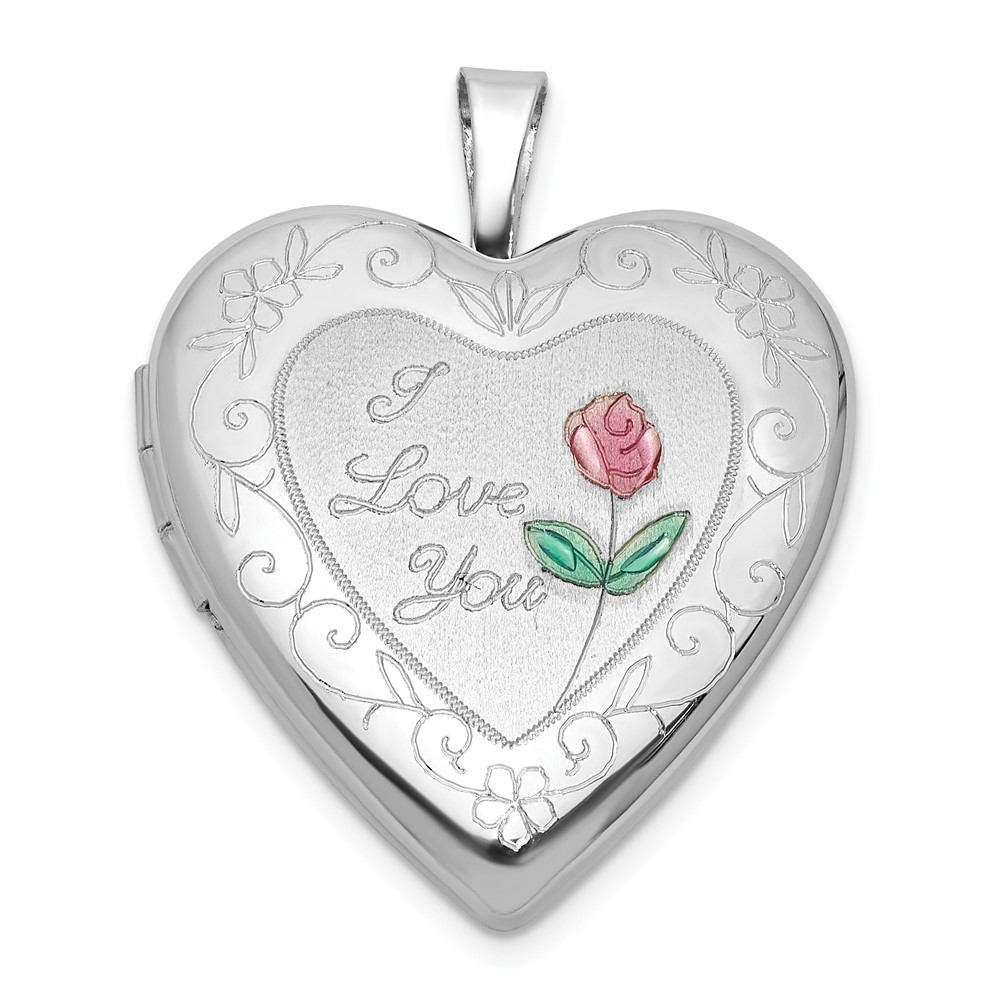 Sterling Silver 20mm Rose Locket Pendant with Polish Satin Finish 2.82g I Love You