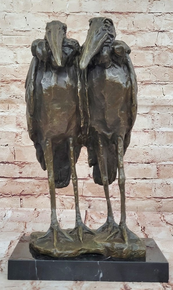 Art Deco Austrian Bronze Stork Heron Figurine on Marble Base Lost Wax Method