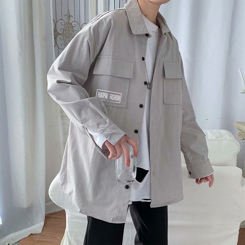 Men's Spring Trend Loose Casual Tooling Fashion Printed Long Sleeve Coat