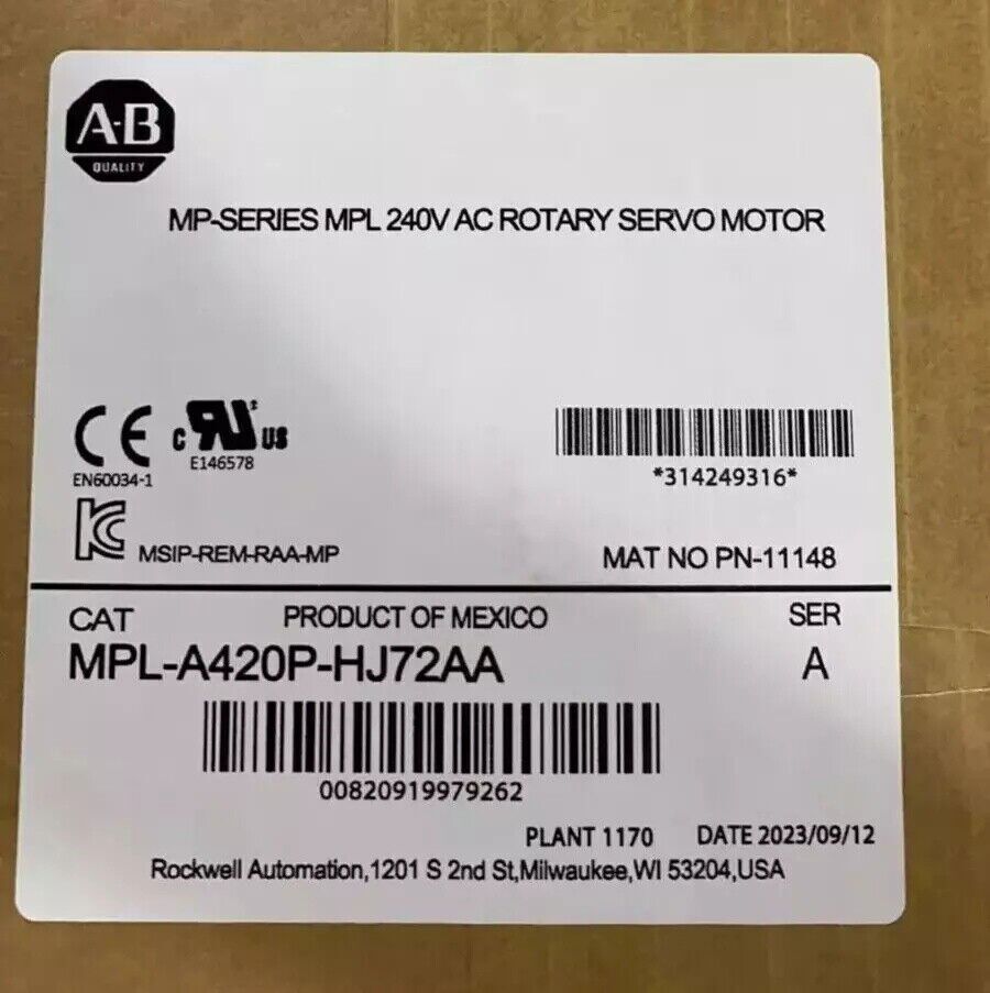 MPL-A420P-HJ72AA New MP-Series MPL 240V AC Rotary Servo Motor FedEx/DHL