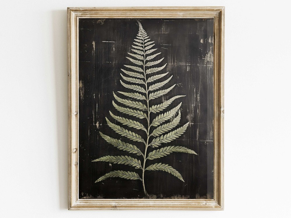 Fern Print Fern Wall Art Black Botanical Art Rustic Home Decor Black Wood