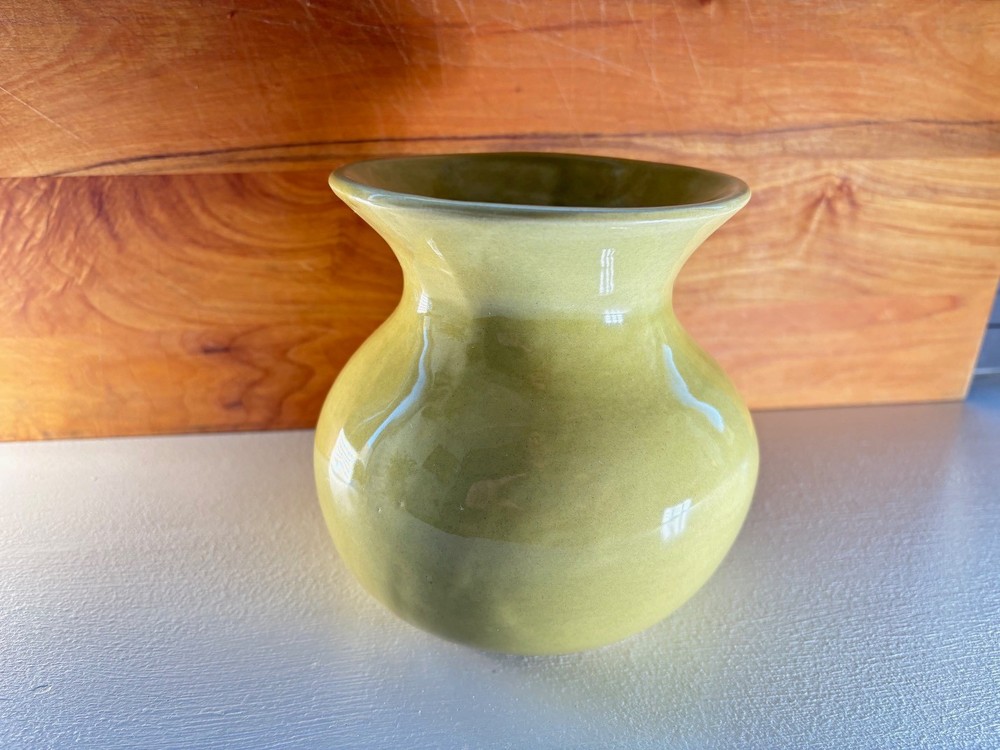 Barbara Eigen Portugal Vase Light Yellow with Green Hue Glazed Vintage Cottage