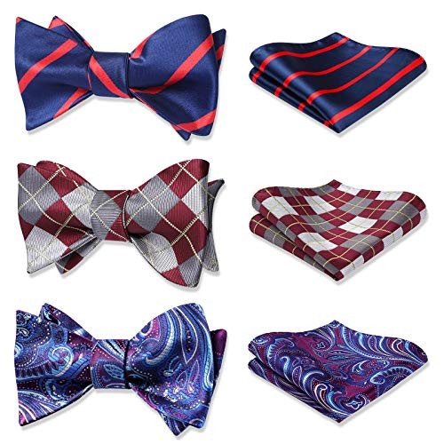 Bow Ties for Men 3pcs Mixed Self-Tie Bow tie and Pocket Square Set B3-04