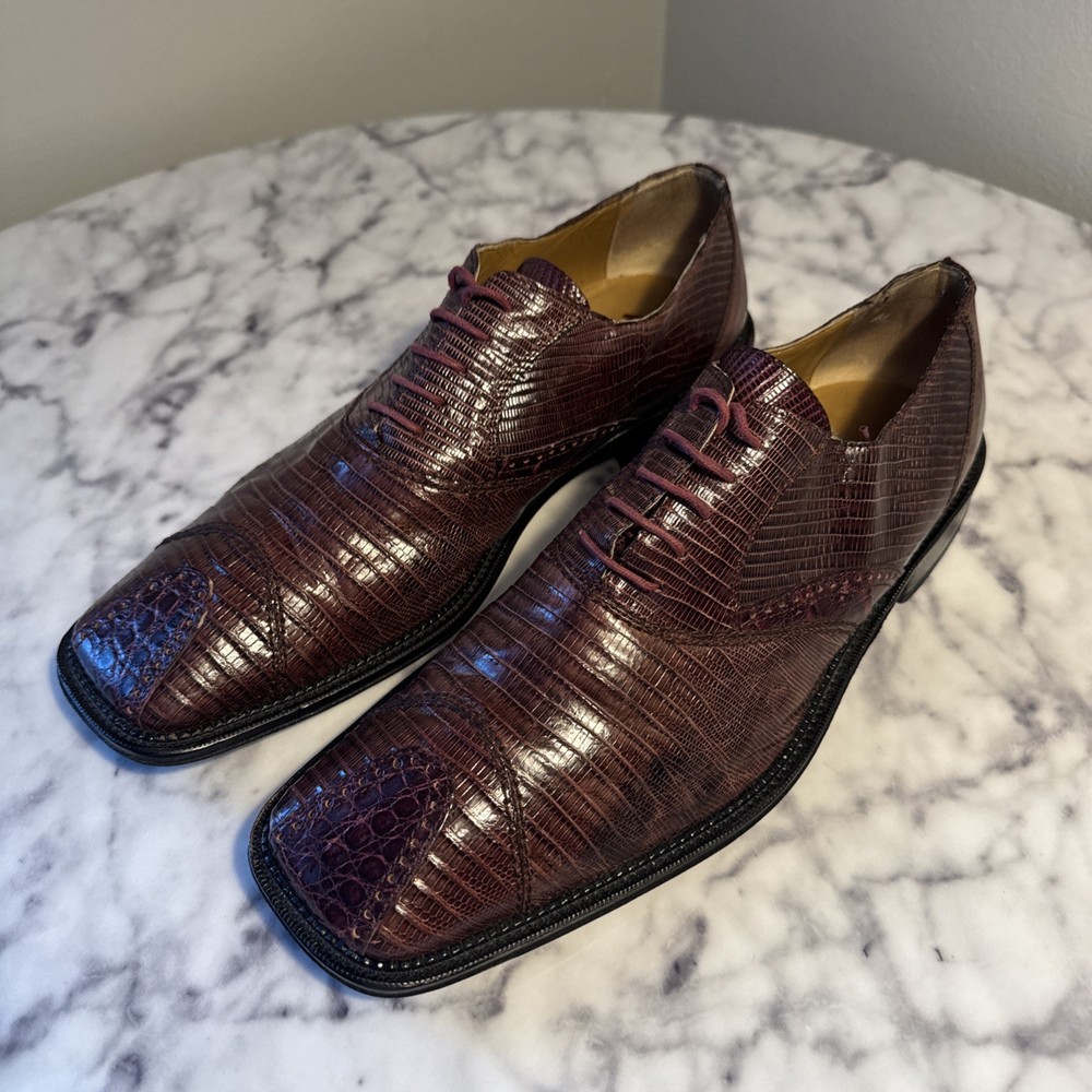 DAVID EDEN Mens Crocodile&Lizard Leather Dress Shoes Red Derby SZ 11