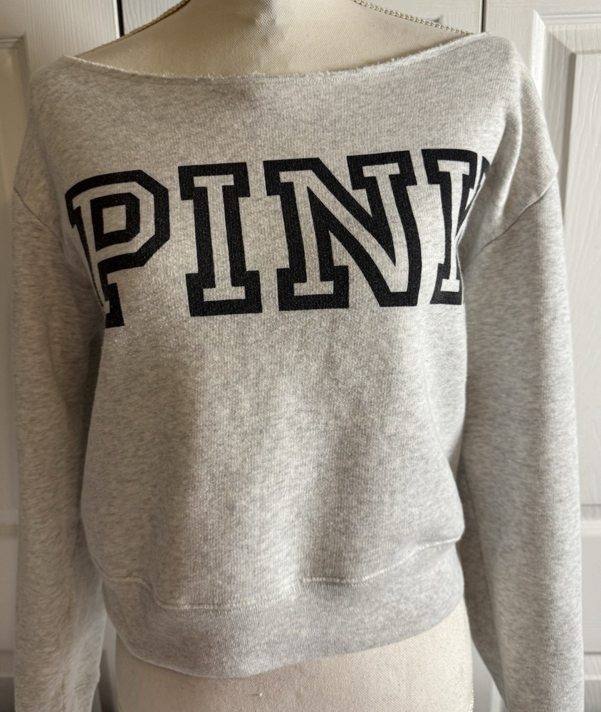 Victoria's Secret PINK off The Shoulder Fleece Lined Campus Sweatshirt Grunge