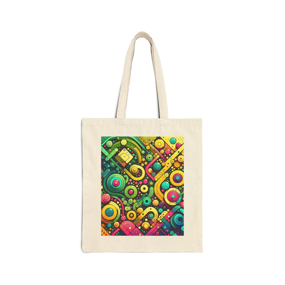 Cotton Canvas Tote Bag with Abstract Design in Green Fuchsia Blue Yellow Black - Perfect Gift