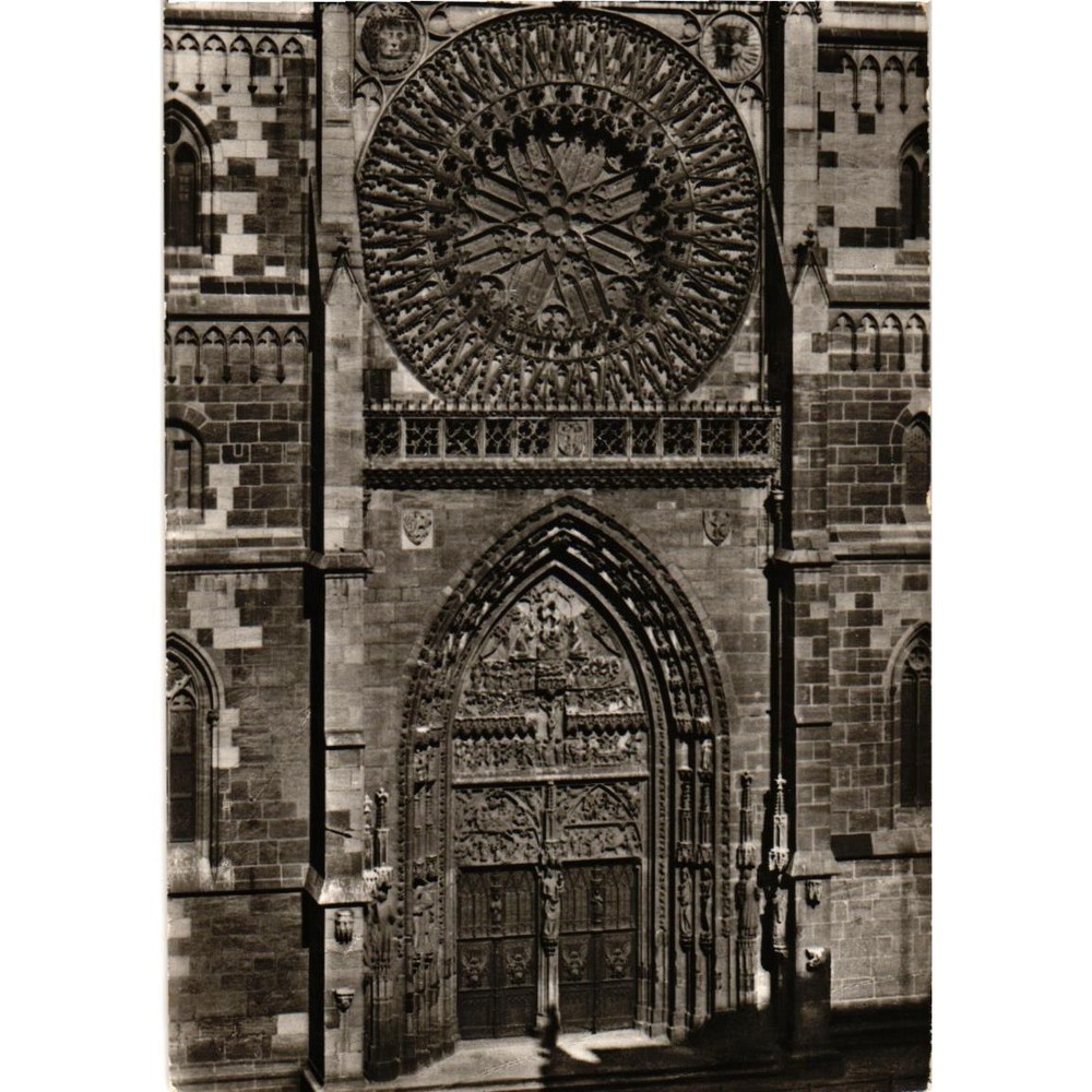Vintage 1980 St Lorenz Church Nuremberg Germany Postcard RPPC Rose Window Portal