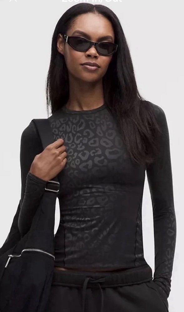 Lululemon Wundermost Ultra Soft Nulu Crewneck leopard long-sleeve top 6 Black