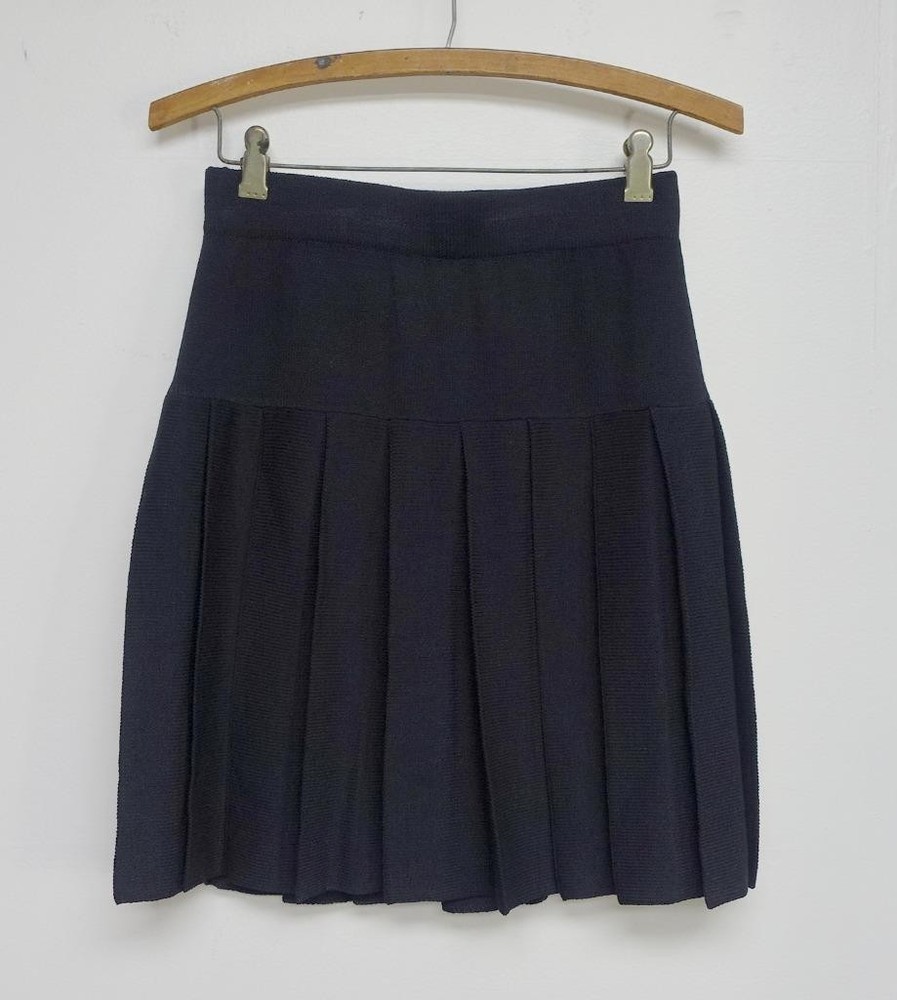 ST. JOHN Basics Women's Sz 2 Black Knit Pleated Stretch-Waist Mini-Skirt USA
