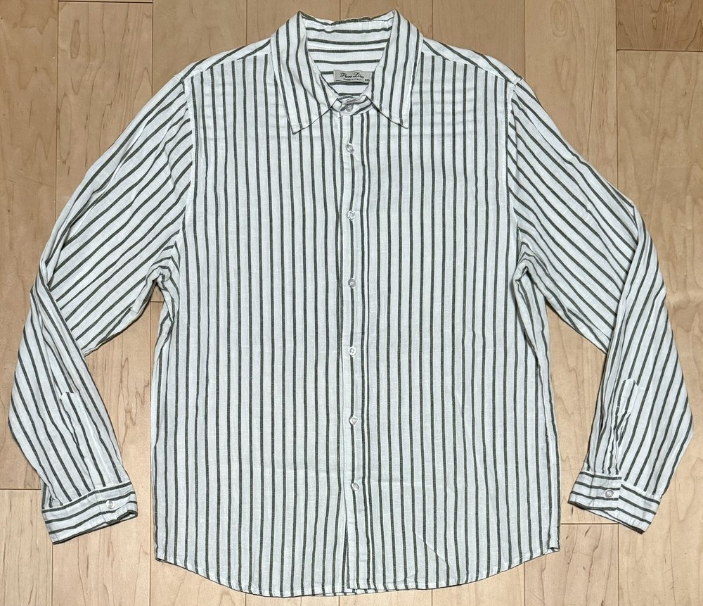 Puro Lino 100% Italian Linen Button Down Shirt White Striped Men’s 2XL (Fit L)