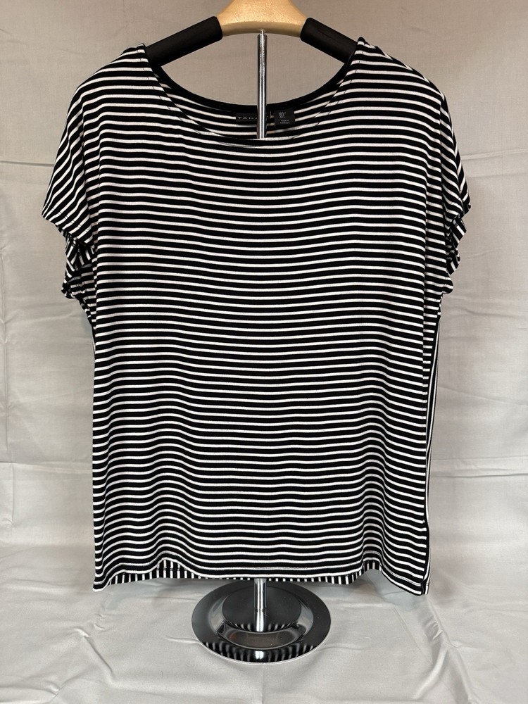 Tahari Women's Striped Top Black And White Size Large Short Sleeve