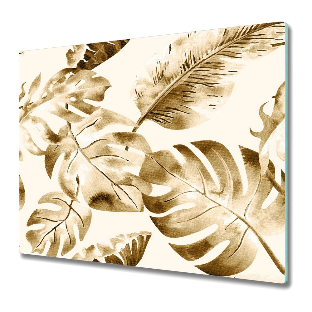 Glass Worktop Saver Kitchen Golden Leaves palm leaf tropical Floral 60x52