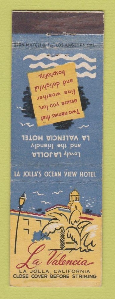 Matchbook Cover - La Valencia Hotel La Jolla CA