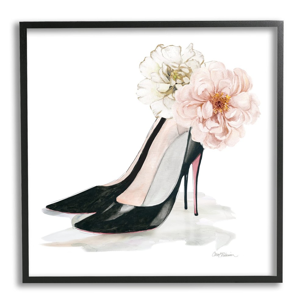 Chic Pink Floral Heels by Carol Robinson with Black Frame Fashion Shoes