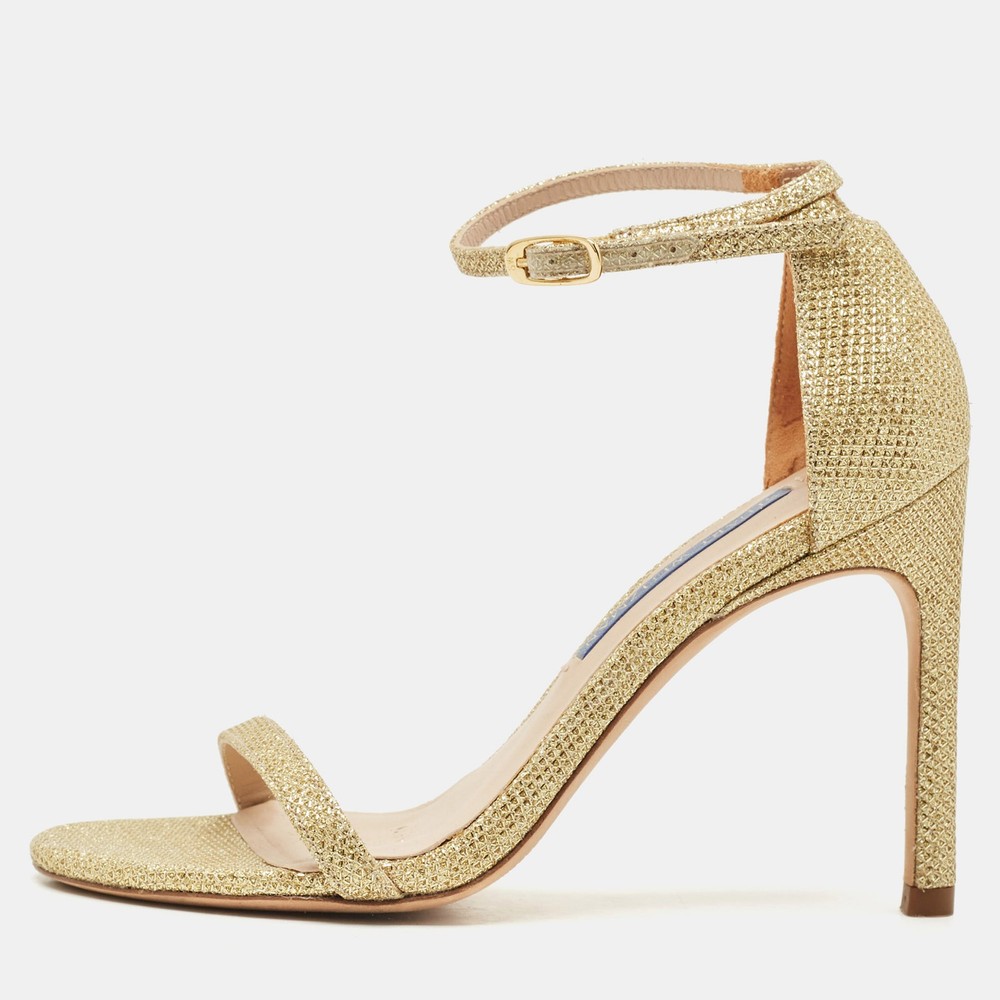 Stuart Weitzman Gold Glitter Ankle Strap Sandals Size 34