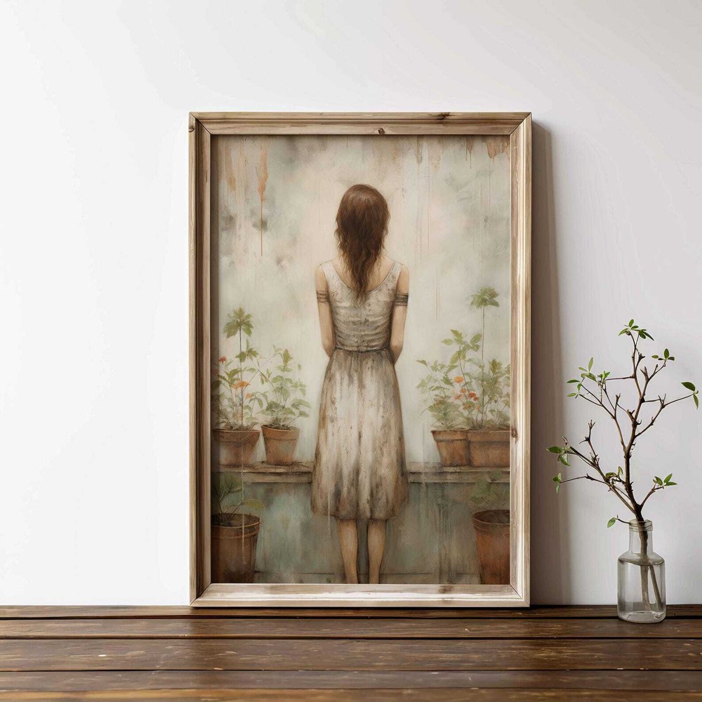 Elegant Women Flowers Print Distressed Vintage Art Vertical Wall Art For Home
