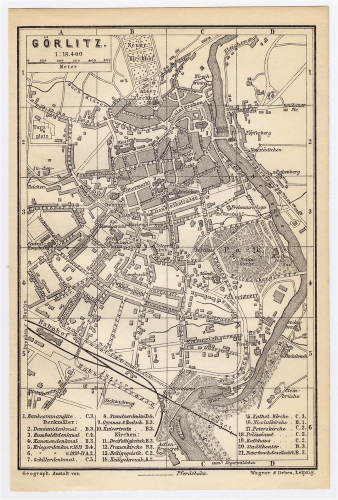 1897 Antique City Map Of Görlitz Gorlitz Zgorzelec Poland Germany Silesia