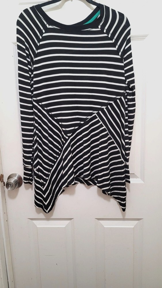 Verve Ami Womens Black & White Striped Long Sleeve Asymmetrical Hem Top Size S