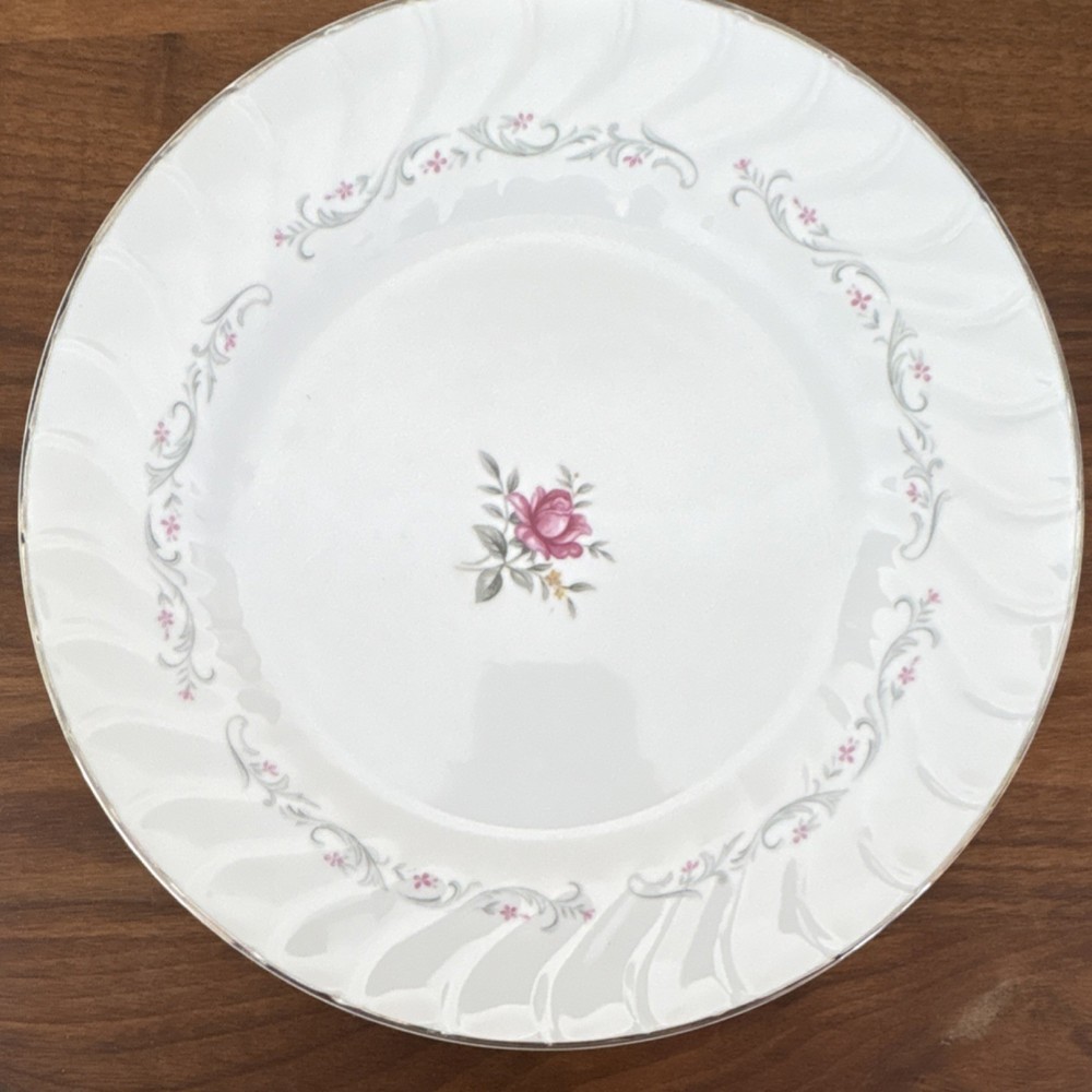 Royal Swirl Fine China Floral Dinner Plate White Pink Gray Glossy Round