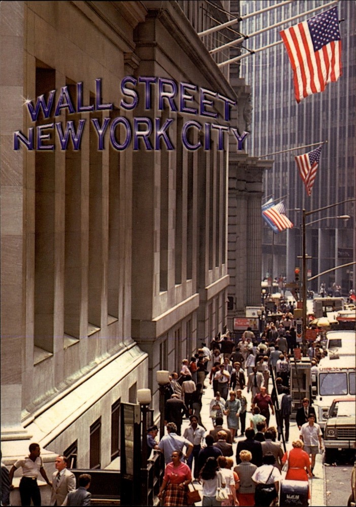 Wall Street New York City Financial District vintage postcard d416
