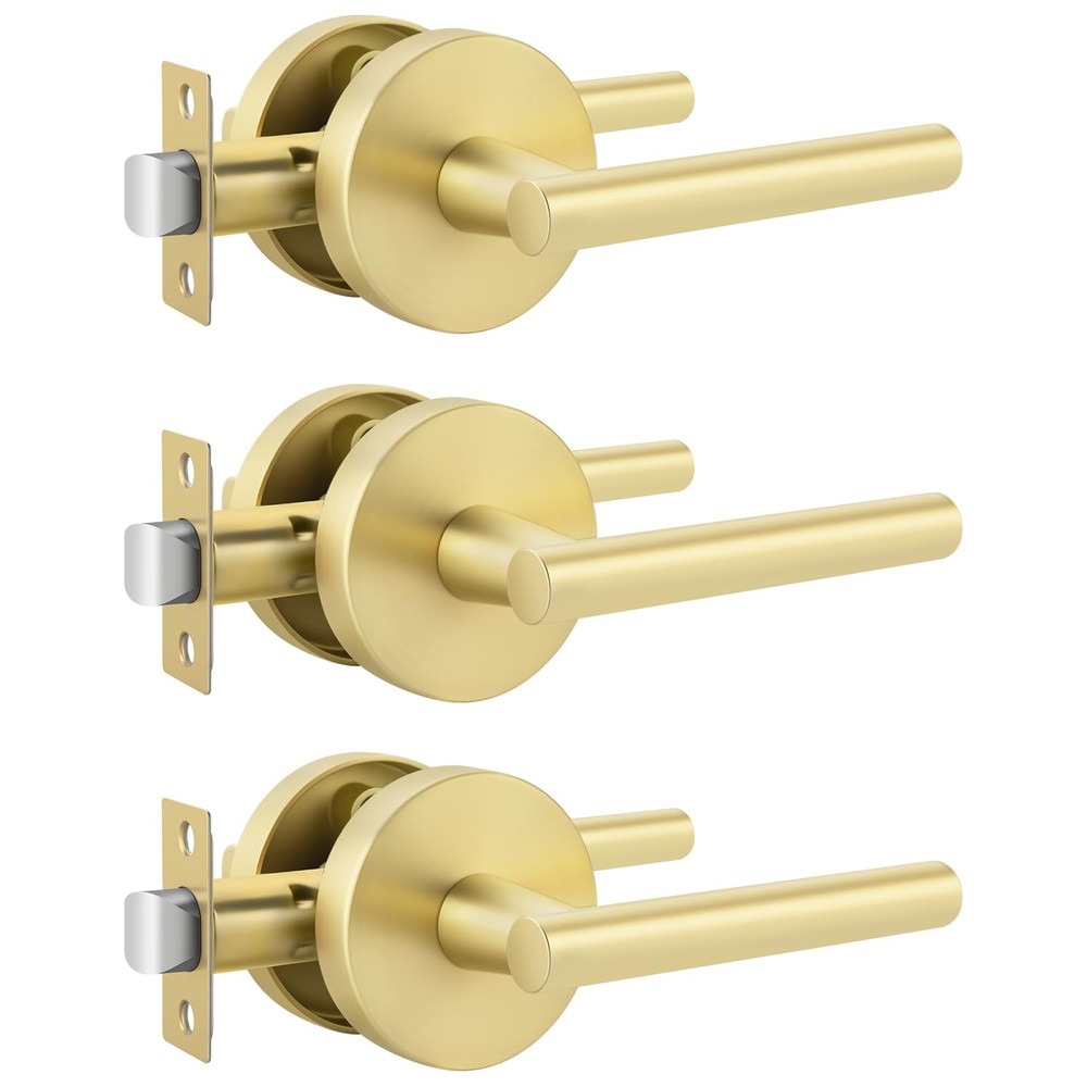 Brushed Gold Lever Door Handle Zinc Alloy for Hall Closet Passage