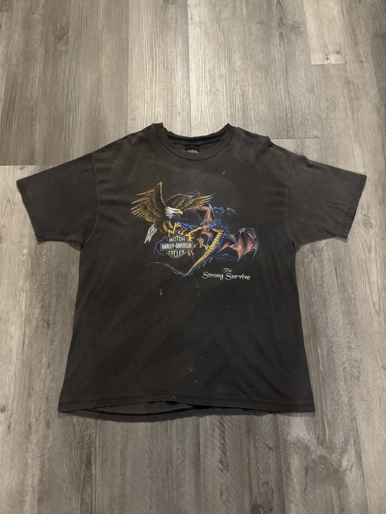Vintage 90s Faded SMOKED OUT Harley Davidson “The strong survive” Virginia XL ￼