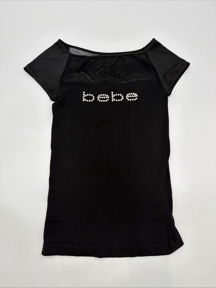 Bebe Slim T-shirt Women S Black  Logo Rinestone #44981