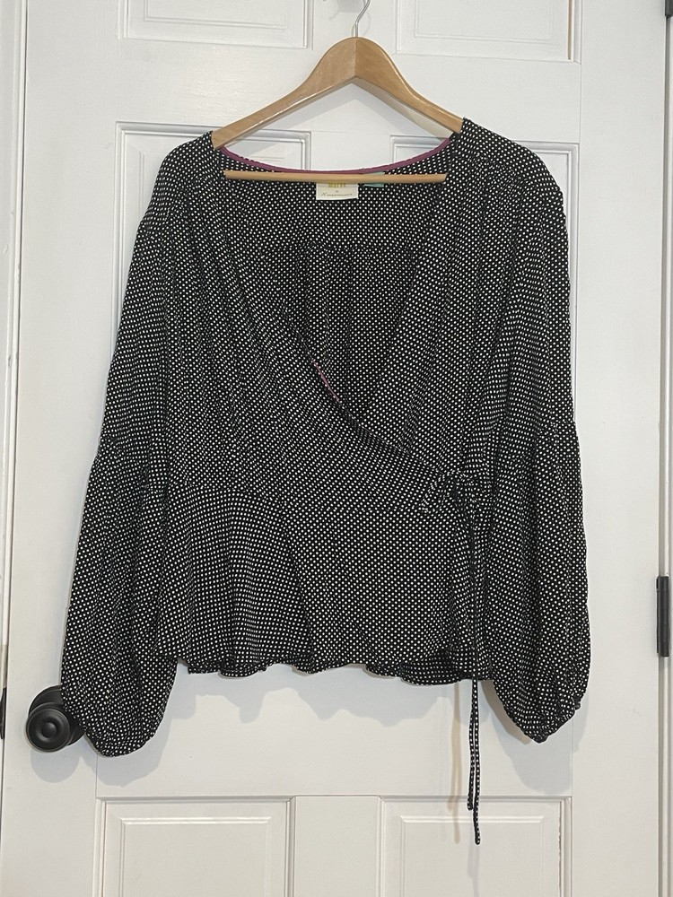 Maeve by Anthropologie Ingrid Polka Dot Wrap V-Neck Blouse Balloon Sleeve 20W