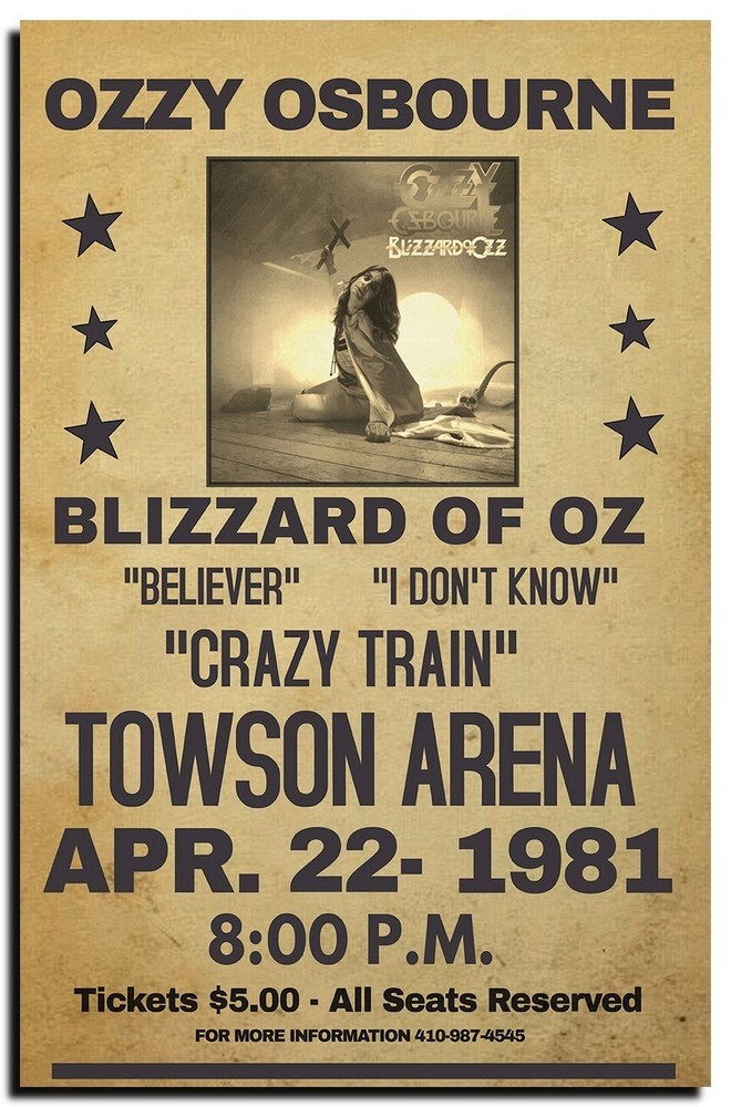 Ozzy Osbourne Concert Poster 24x36 Inch Photo Rare Print Wall Art Print OOC01