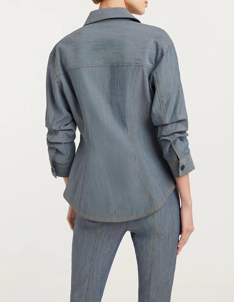 Women Cinq A Sept Collared Long Sleeve Denim Jacket Top