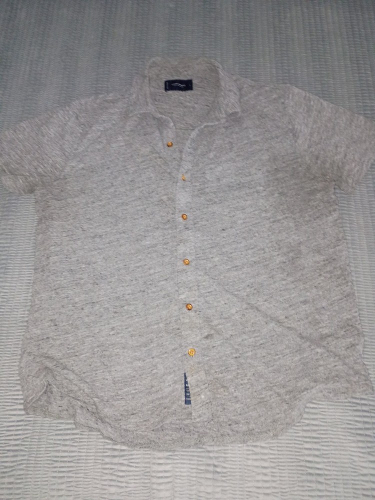 Lucky Brand Linen Short Sleeve Button Up Shirt Men’s Size Large Gray Breathable