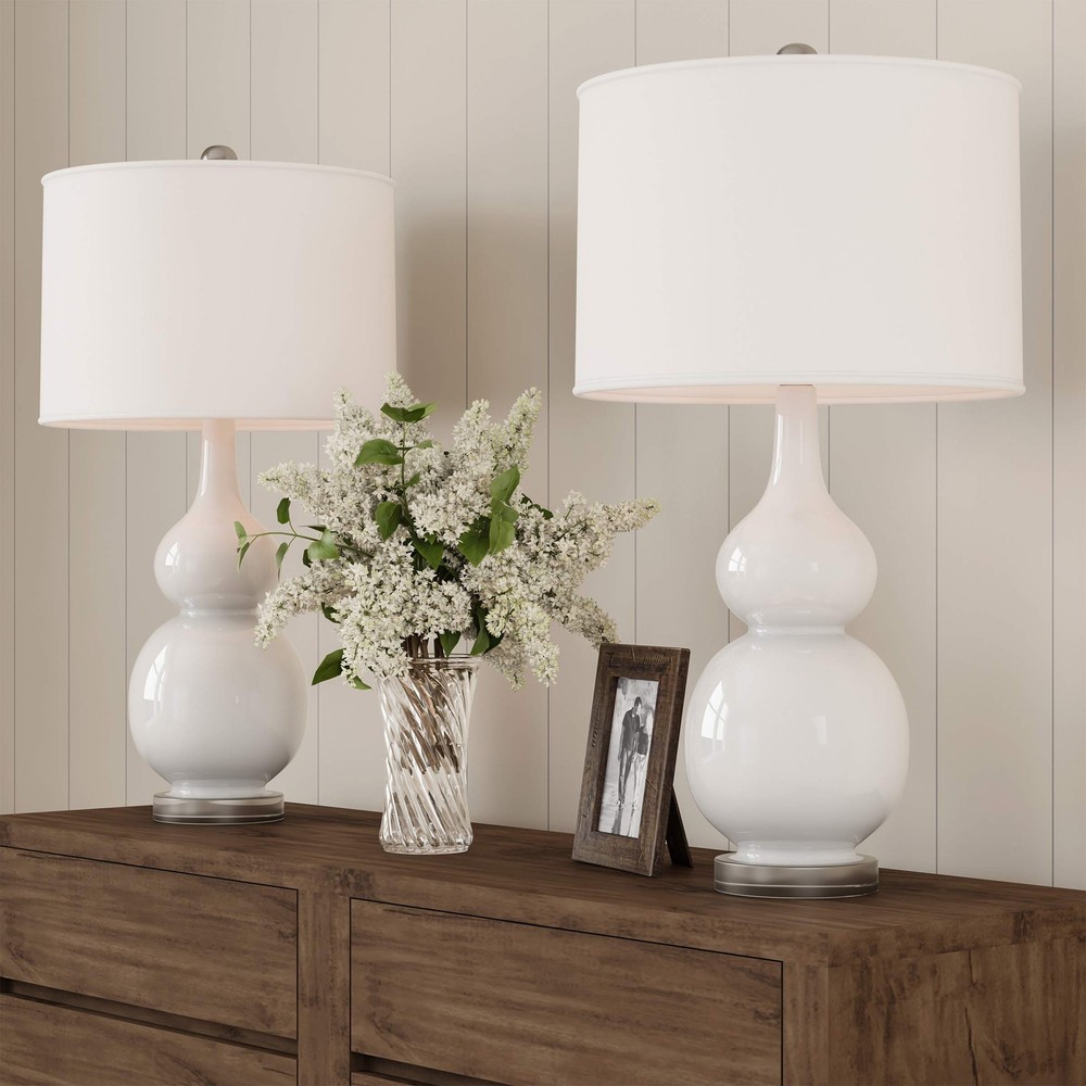 Ceramic Table Lamps - Set of 2 Double Gourd Vintage-Style Accent Lights for B...