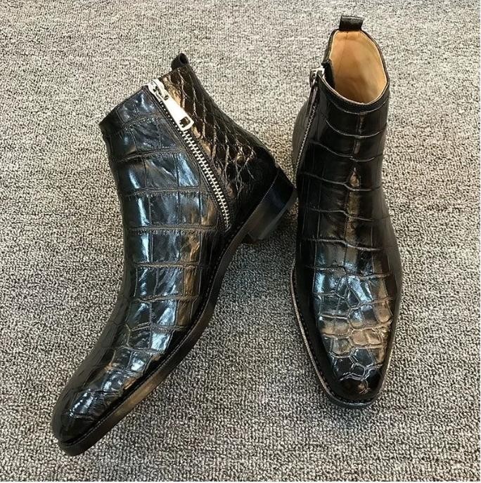 Mens Punk Formal Pointed Toe Zip Chelsea Ankle Boots Faux Leather Dress Shoes