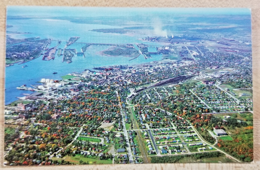 Sault Ste. Marie Michigan Canada Bridge Locks St. Mary's River Postcard