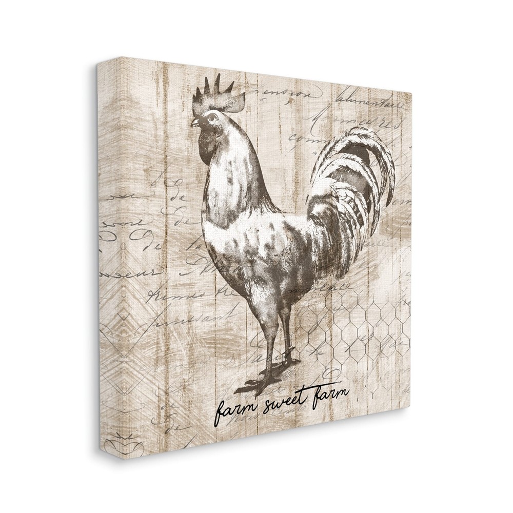 Stupell Farm Sweet Farm Phrase Vintage Rooster and Text