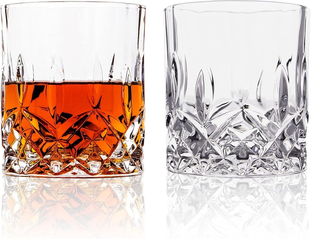 Crystal Cut Old Fashioned Whiskey Glasses Set of 2 4 6-10oz Ultra-Clear Premium