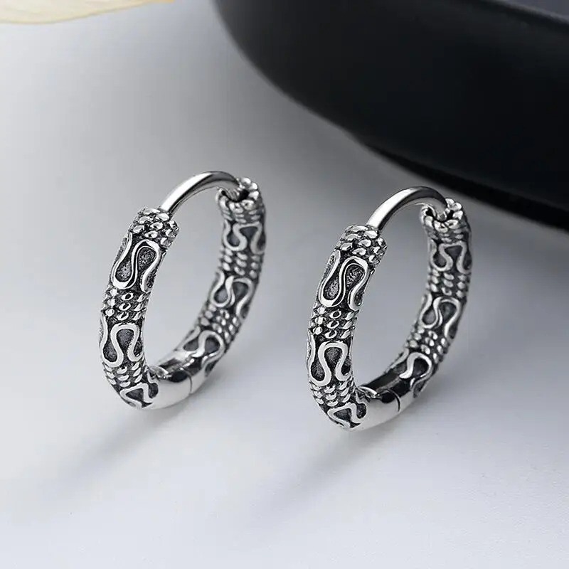 Vintage Hip Hop Punk 925 Sterling Silver Earrings for Men Women, Geometry Cuff
