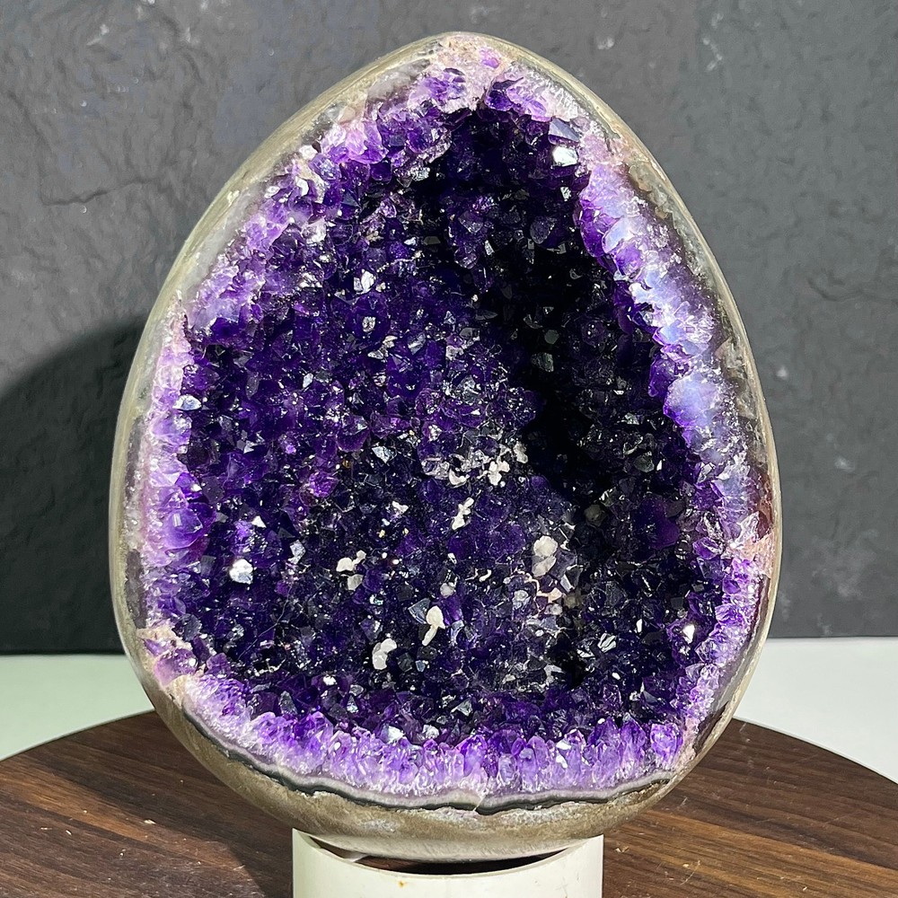 Amethyst Egg Geode - Open One Side Crystal Cluster Specimen -9.2LB