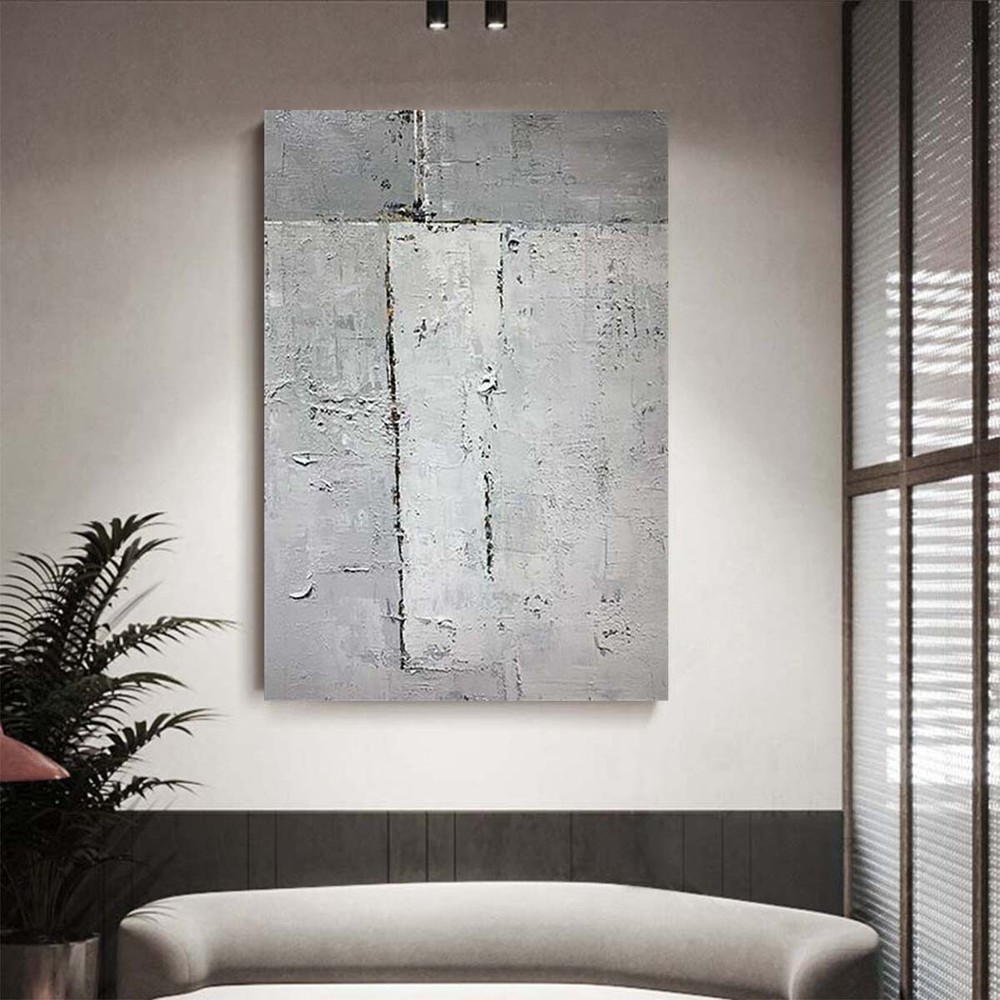 Wall Art Canvas Modern Minimalist Abstract Grey Texture Mural Handmade Acrylic
