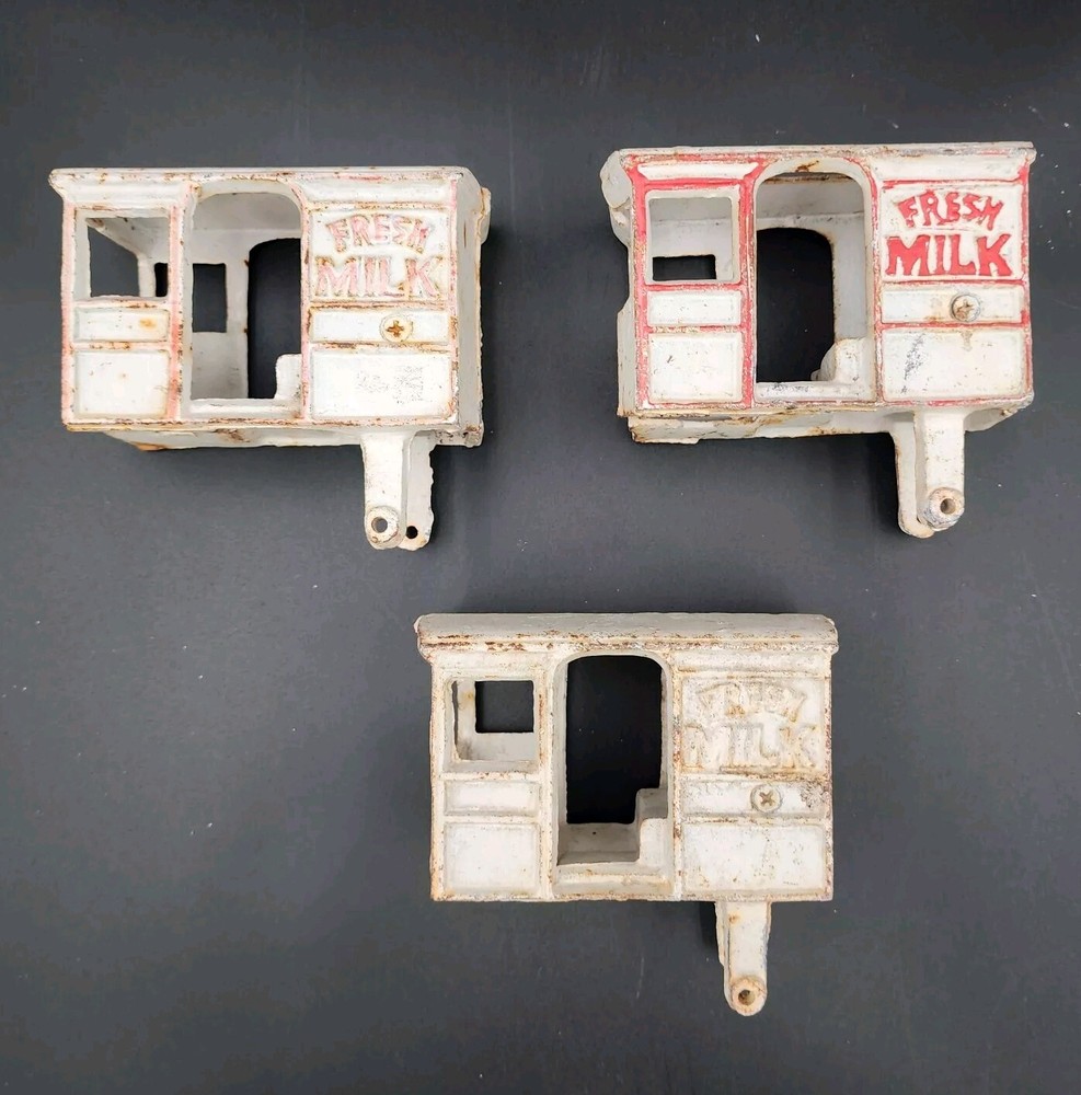 Cast Iron Trucks Fresh Milk Carriage Wagon Bodies Antique Vintage Lot Set Of 3