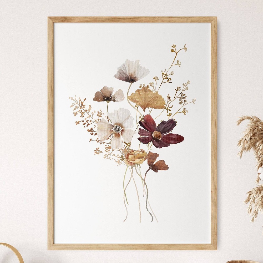 Neutral Bouquet Print Dry Flower Poster Wildflowers Wall Art Botanical Artwork