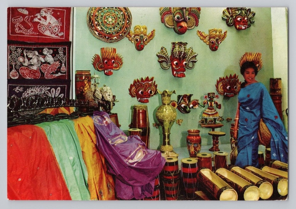 Colombo Sri Lanka Ceylon Handicrafts at Laksala Postcard Masks Drums & Textiles