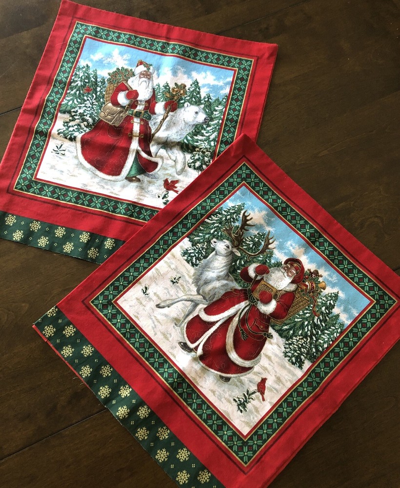 Pillow Cover Christmas Santa w/ Deer & Bear Cardinals Fabric Handmade 14