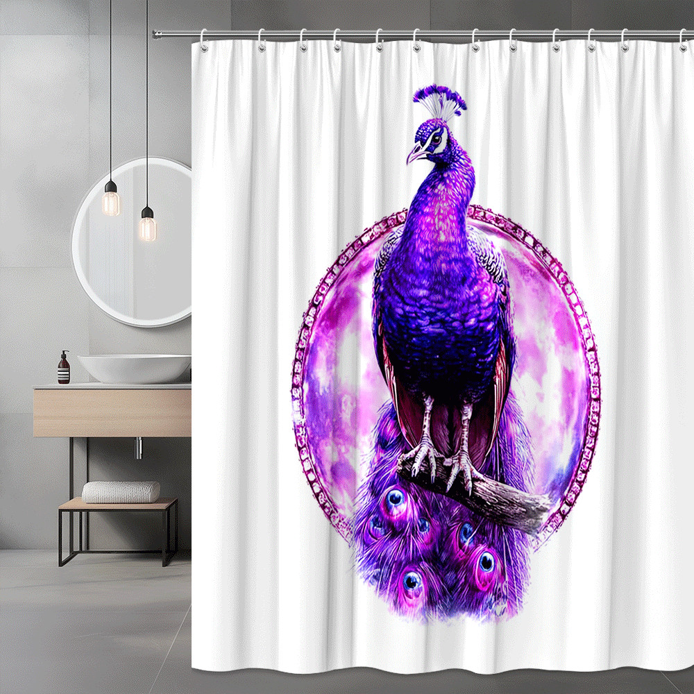 Purple Peacock Shower Curtain Graphic Bird Print