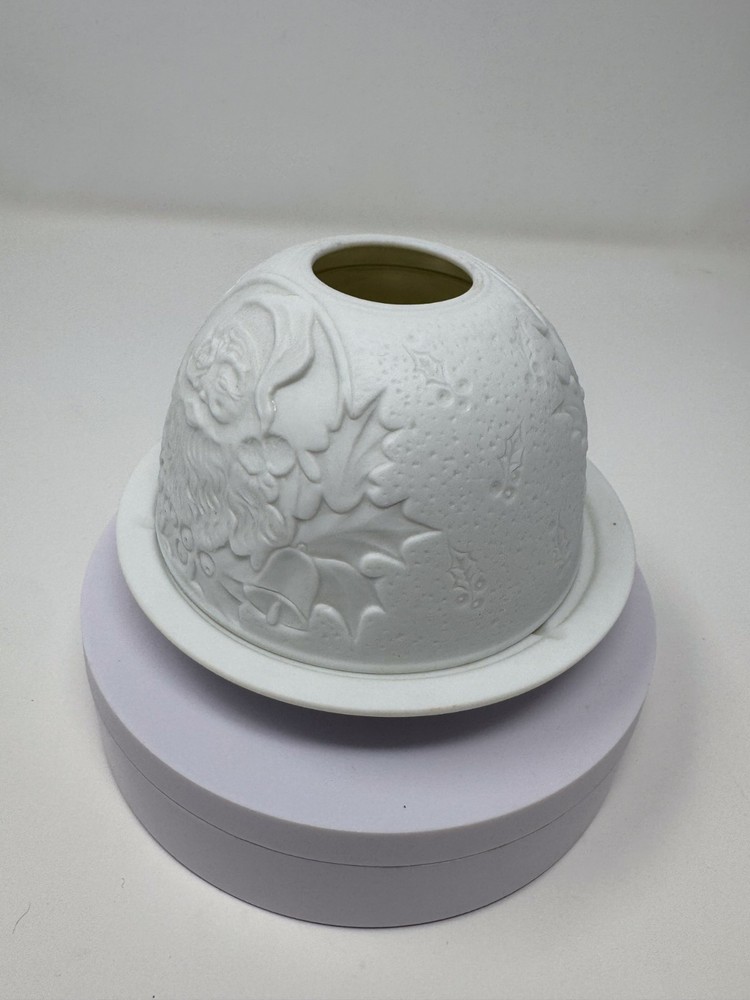 Vintage White Bisque Porcelain Lithophane Tea Light Candle Holder Christmas